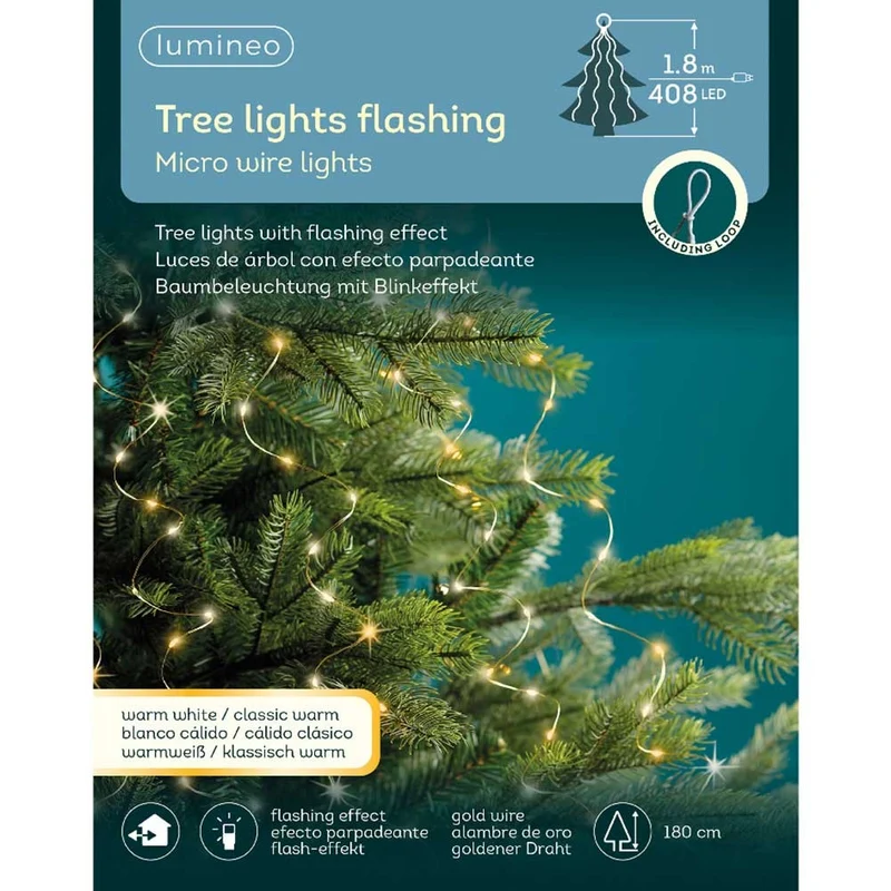 408 MICROLED BIANCO CALDO FLASH 180CM PER ALBERO DI NATALE