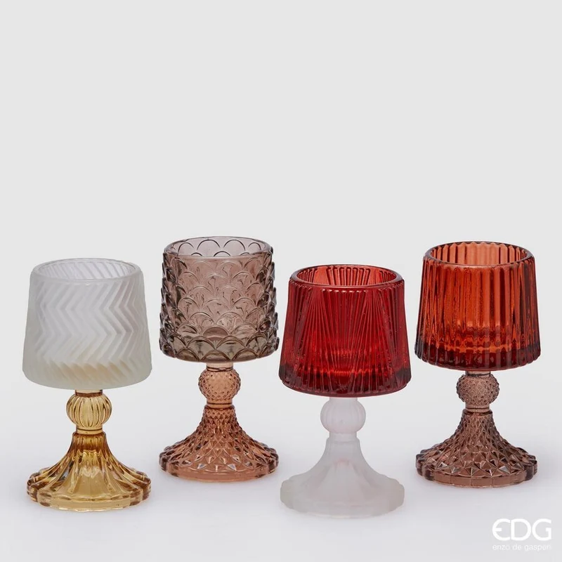 PORTACANDELE A FORMA DI LAMPADA IN VETRO 8.5XH15CM ASSORTITO