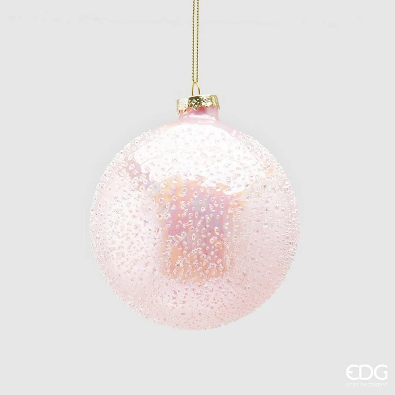 PALLINA IN VETRO ROSA CON MICROBOLLE 10CM