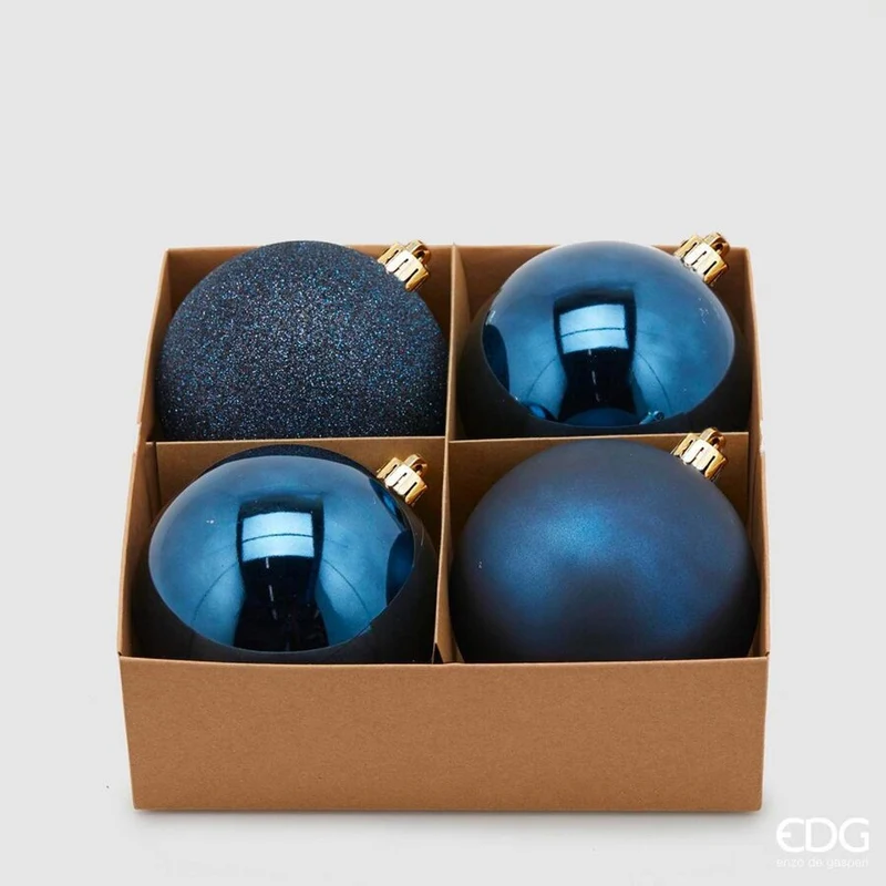 4 PALLINE BLU OPACO LUCIDO GLITTER 10CM