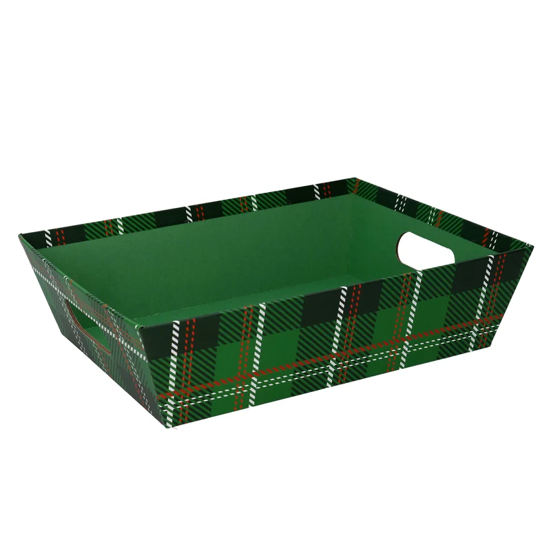 CESTA IN CARTONE VERDE SCOZZESE RETTANGOLARE 31X22H9CM