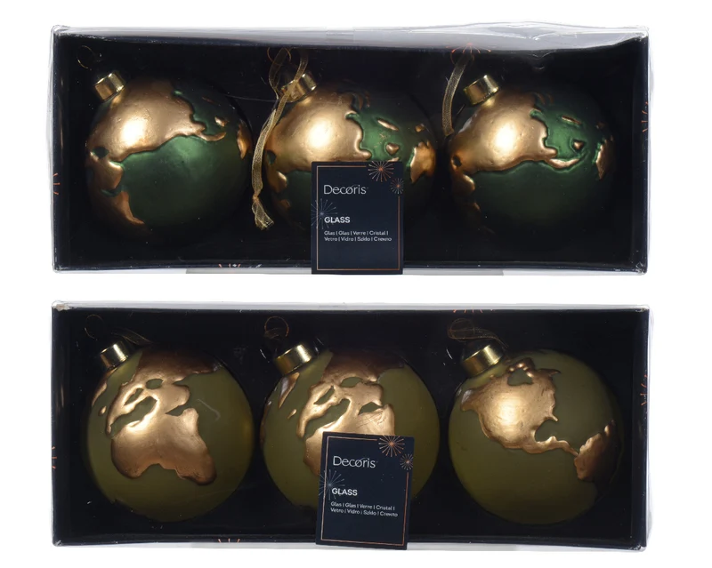 BOX 3 PALLINE DI NATALE 8CM CON DECORAZIONI DEL MONDO MODELLO ASSORTITO
