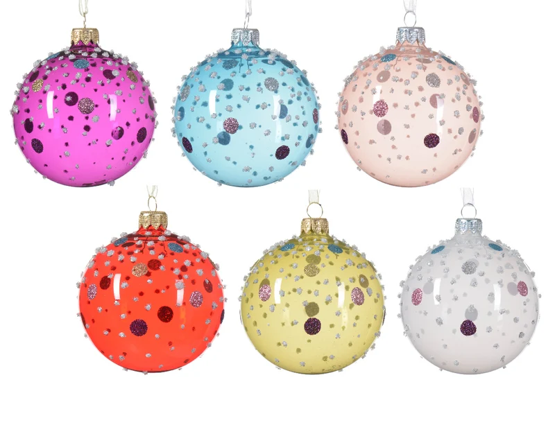 1 PALLINA DI NATALE IN VETRO D.8CM CON GLITTER 6 COLORI ASSORTITI