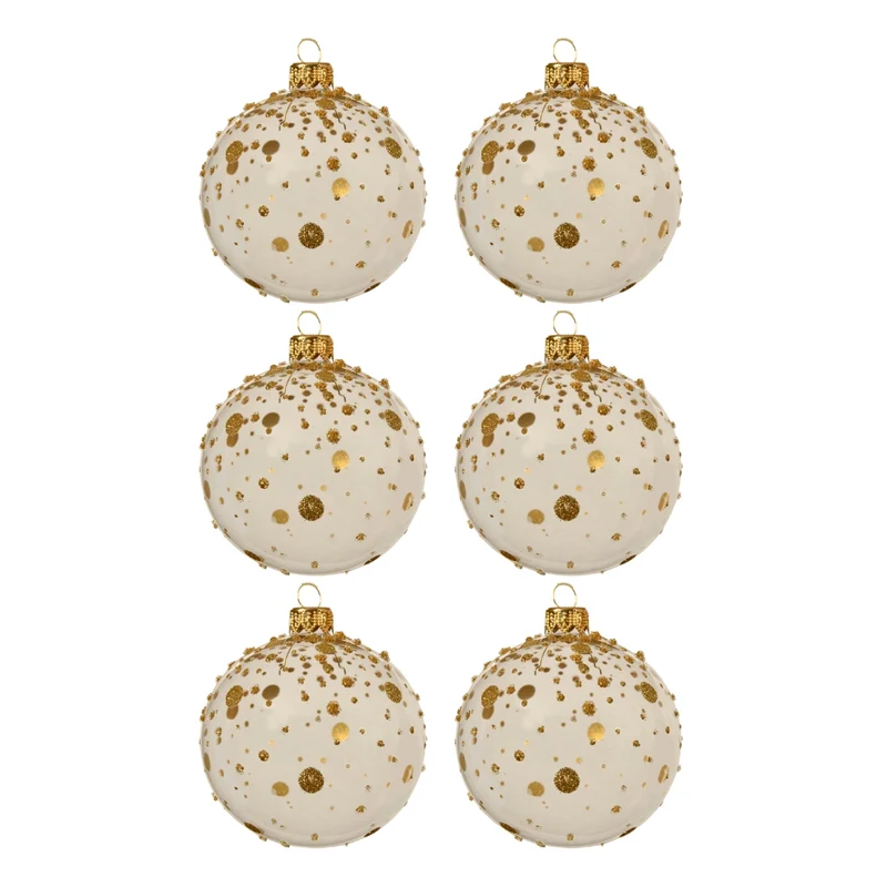 OFFERTA 6 PALLINE DI NATALE IN VETRO D.8CM BIANCA CON GLITTER