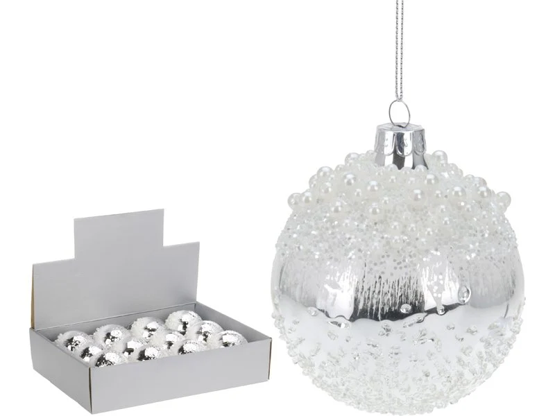 OFFERTA 4 PALLINE 10CM ARGENTO CON PERLINE