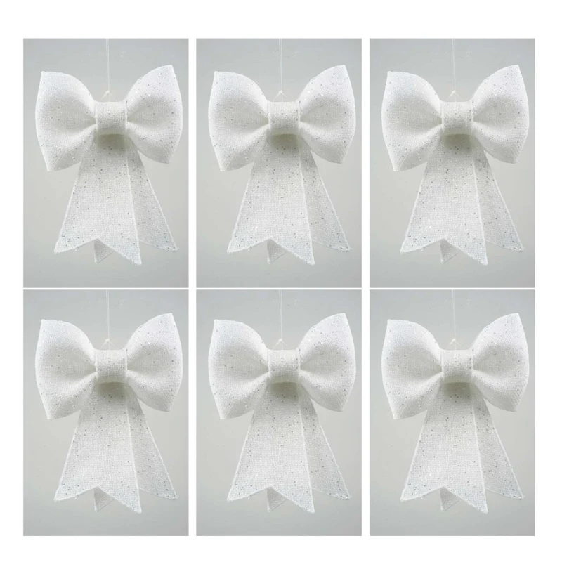 OFFERTA 6 FIOCCHI 13CM BIANCO GLITTER APPENDIBILE