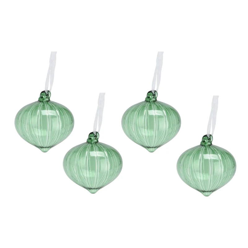 OFFERTA 4 PALLINE DI NATALE A CIPOLLA IN VETRO VERDE 8CM