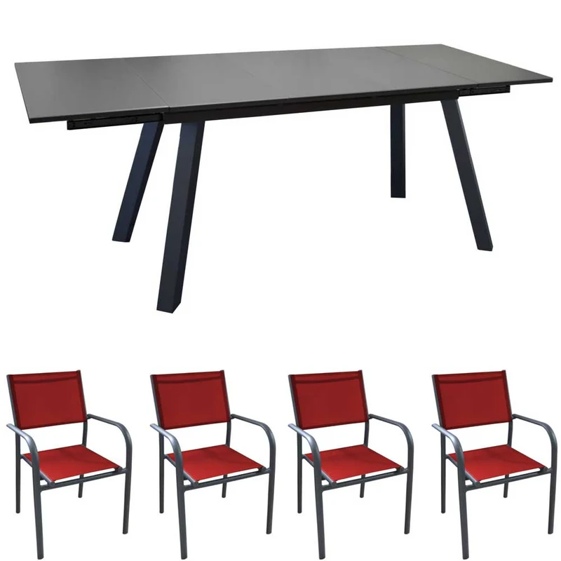OFFERTA TAVOLO AGRA ALLUNGABILE 150/200/250X90 GRAFITE +4 POLTRONA DUCA GRAFITE/ROSSO