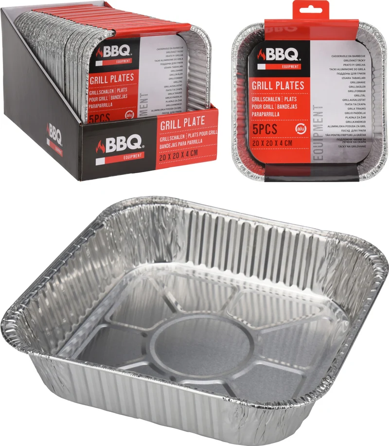 5 VASCHETTE BBQ GRILL IN ALLUMINIO 20X20CM