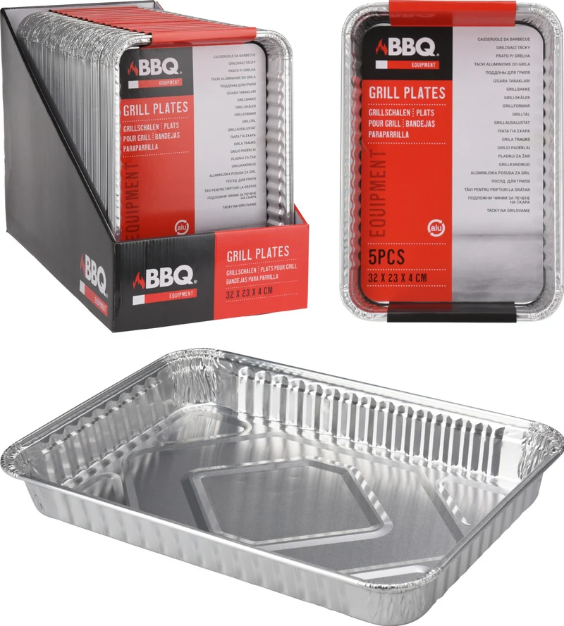 5 VASSOI BBQ GRILL IN ALLUMINIO 32X23X4CM