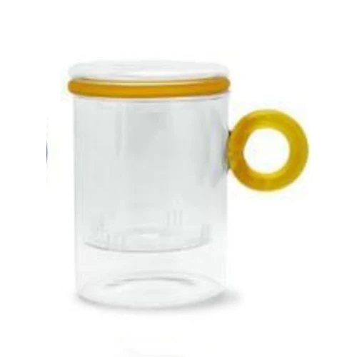 TISANIERA IN VETRO BOROSILICATO MANICO AD ANELLO GIALLO 450ML LINEA OLIMPIA