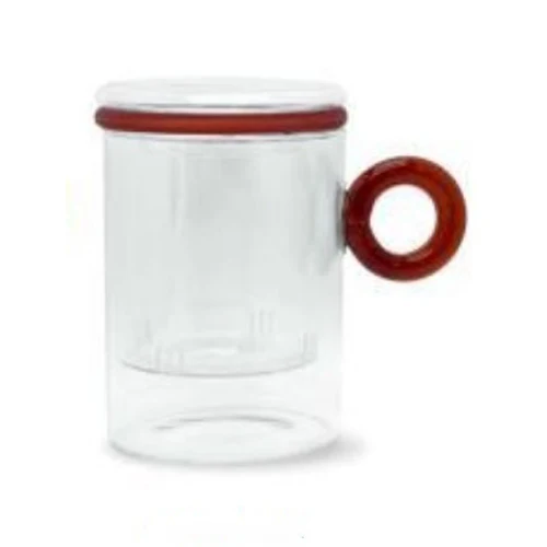 TISANIERA IN VETRO BOROSILICATO MANICO AD ANELLO AMBRA 450ML LINEA OLIMPIA