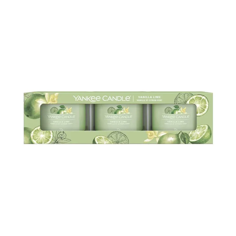 CONFEZIONE REGALO CON 3 CANDELE VOTIVE IN VETRO VANILLA LIME