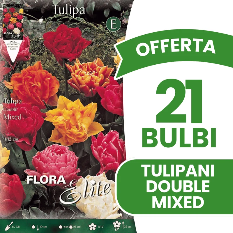 OFFERTA 21 BULBI TULIPANO A FIORE DOPPIO MIX DI COLORI