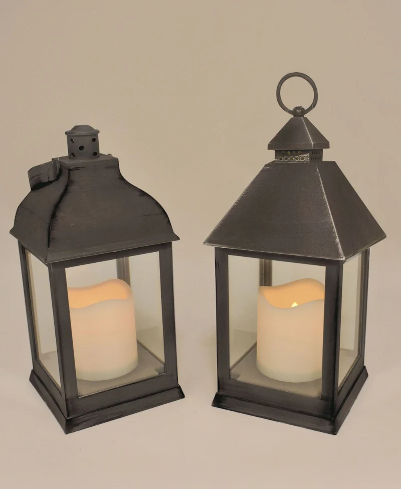 LANTERNA GRIGIA ANTICATA CON LED EFFETTO FIAMMA H24CM ASSORTITA