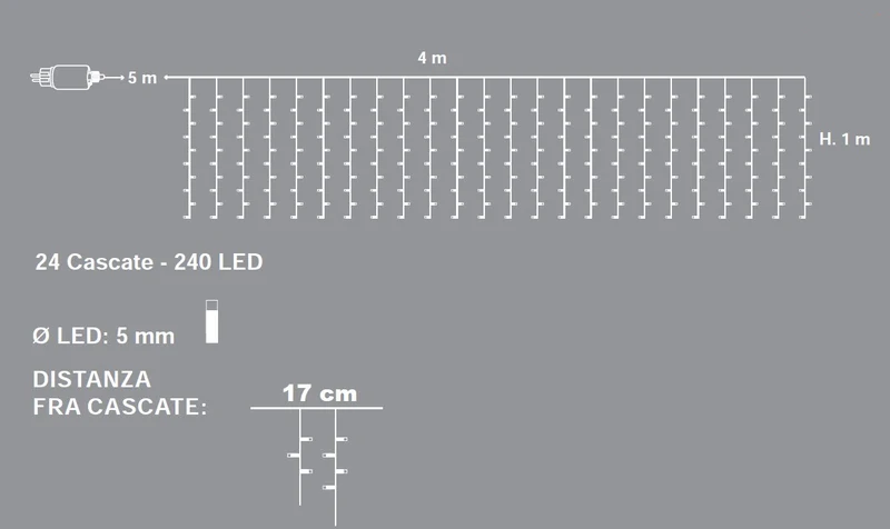 TENDA 240 LED BIANCO CALDO CON GIOCHI DI LUCE 4MT