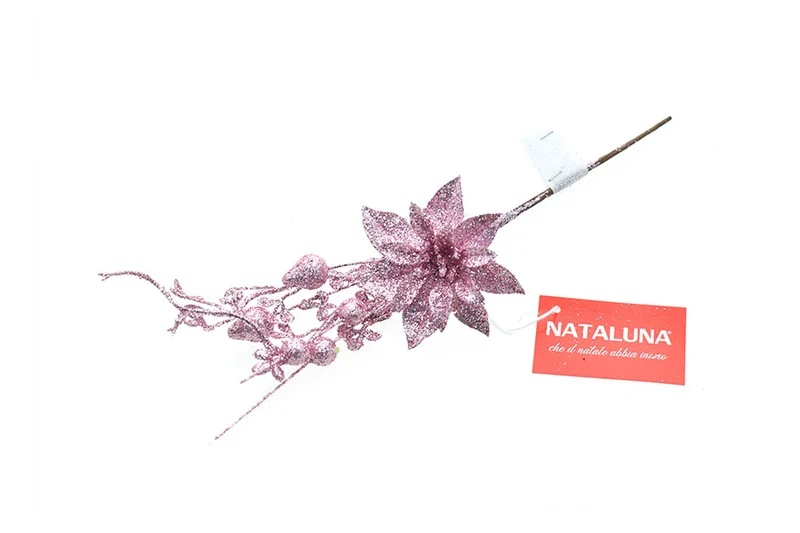 RAMO PICK CON FIORE GLITTERATO ROSA