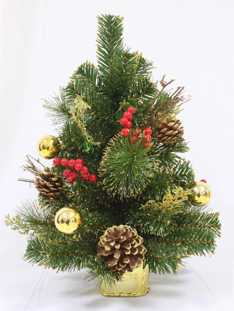 PINETTO VERDE 45CM CON BACCHE ORO E PIGNE