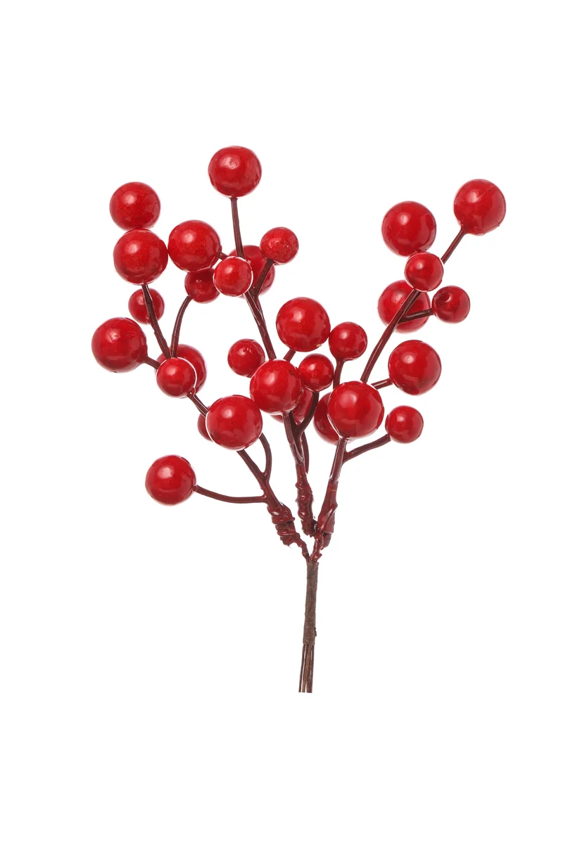 RAMO PICK CON BACCHE ROSSE 18CM