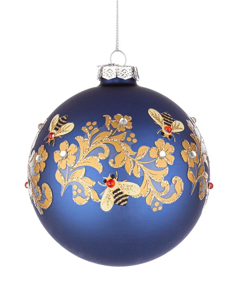 PALLINA DI NATALE BLU CON DECORAZIONE API HONEYBEE Ø10CM