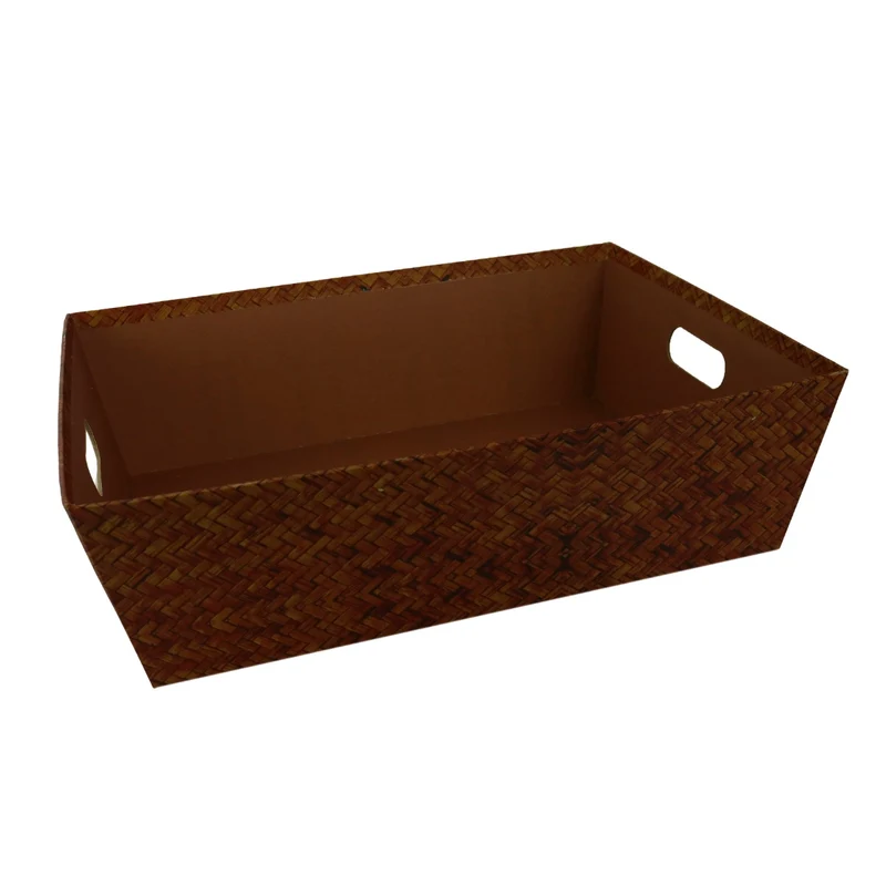 CESTA NATALIZIA IN CARTONE EFFETTO LEGNO MARRONE RETTANGOLARE 40X30H12CM