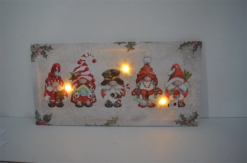 QUADRO NATALIZIO CON GNOMI 60X30X1,8CM CON MICROLED BIANCO CALDO