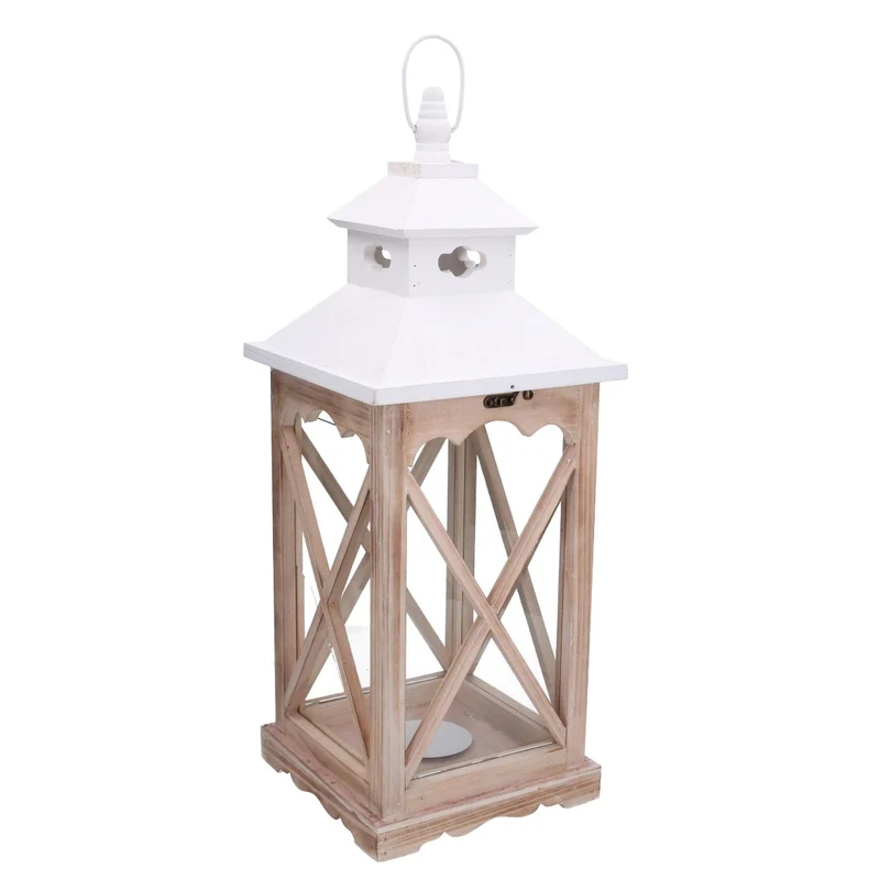 LANTERNA IN LEGNO NATURALE BIANCO 22x22H56,5CM