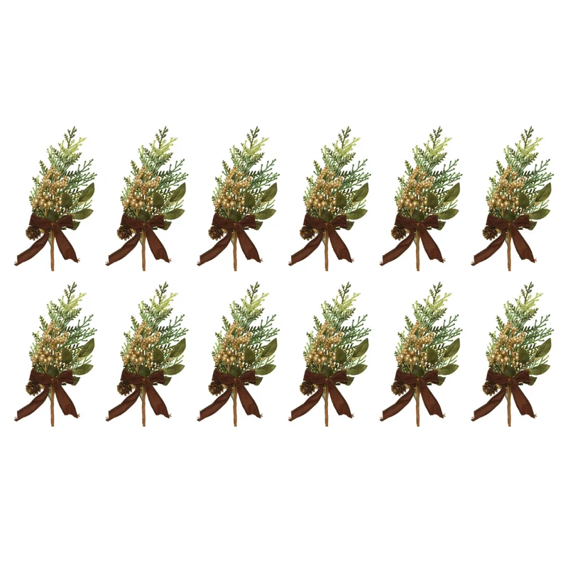 OFFERTA 12 RAMI NATALIZI CON BACCHE H26CM VERDE/ORO