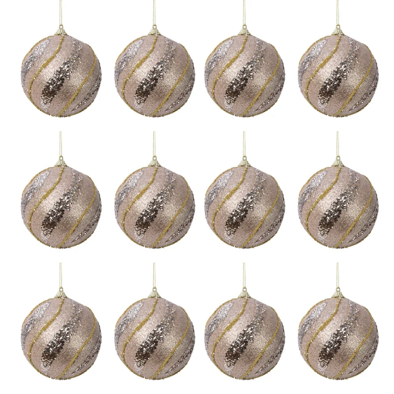 OFFERTA 12 PALLINE DI NATALE D.8CM CON GLITTER ORO CHIARO