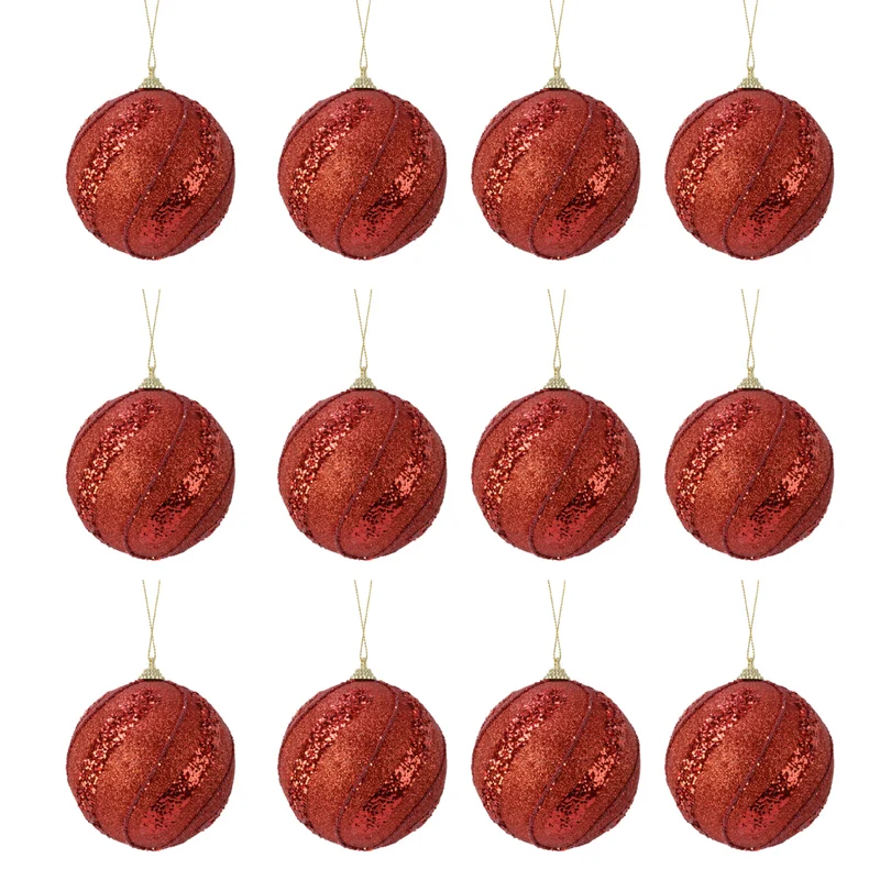 OFFERTA 12 PALLINE DI NATALE D.8CM CON GLITTER ROSSO
