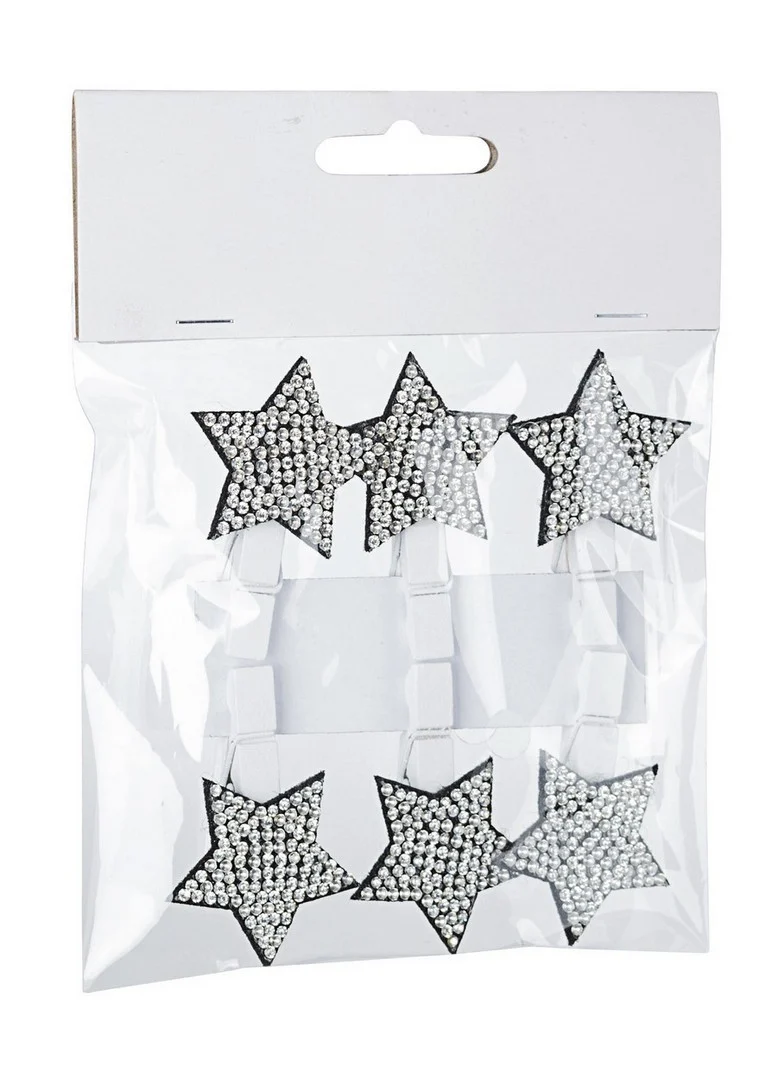 6 CLIP STELLE ARGENTO EFFETTO SWAROVSKI